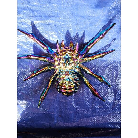 Spider Bug Halloween Decoration Decor 9" Black Iridescent Metal Heavy Weighted - Picture 3 of 4